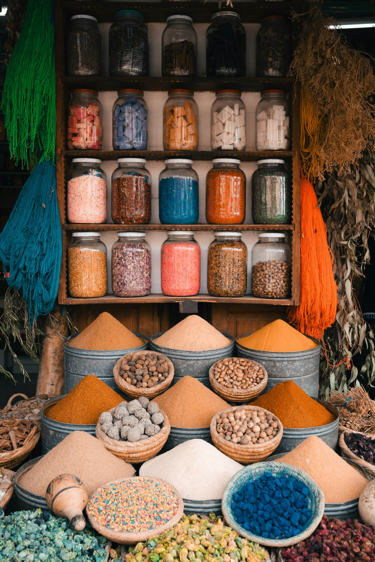 Colorful Moroccan spice market.