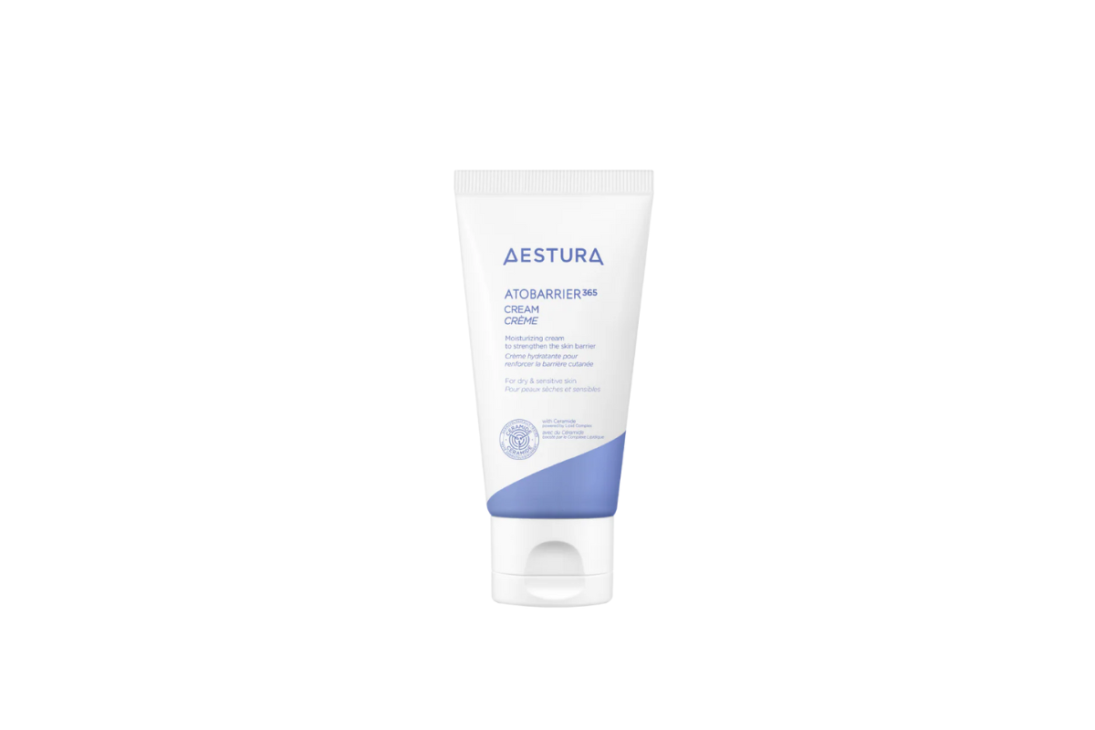 Aestura Atobarrier 365 Cream tube to strengthen the skin barrier and hydrate dry, sensitive skin.