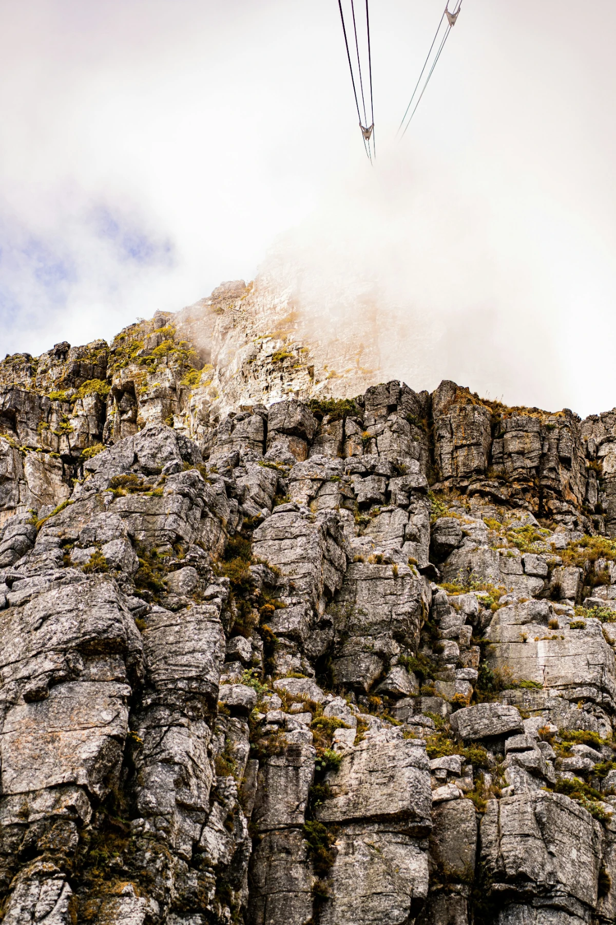 Table Mountain cable cart on a couldy day.