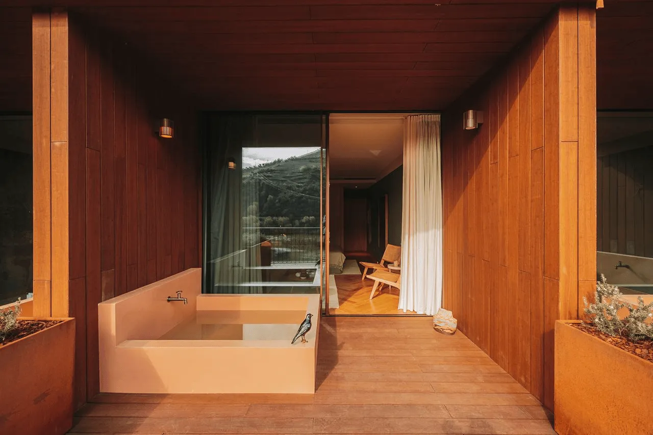 Torel Executive Royal Room terrace overlooking Douro Valley with cedar cladding and private plunge pool.