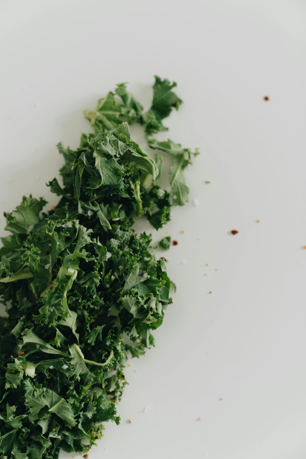 Pile of freshly chopped curly kale leaves.