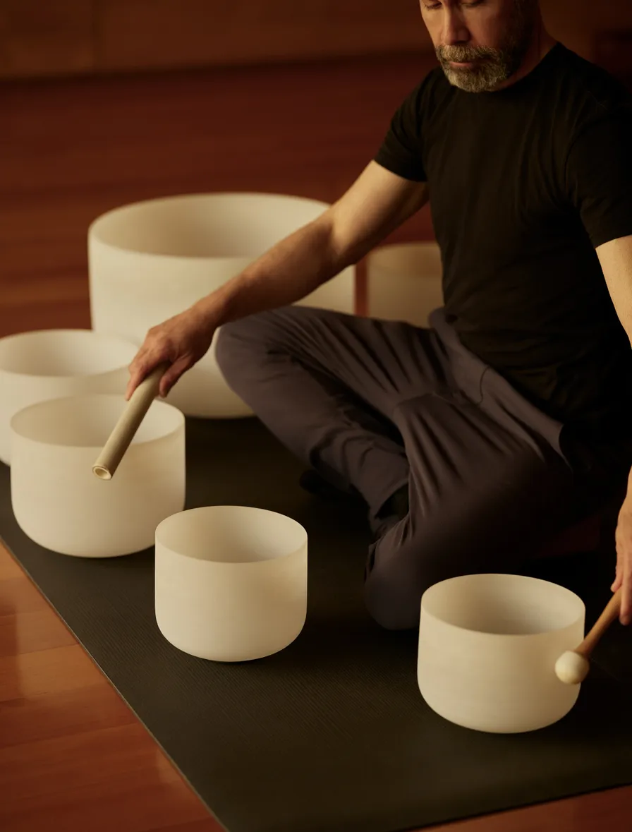 Restorative crystal-bowl sound therapy in the Amangir's Desert Lounge.