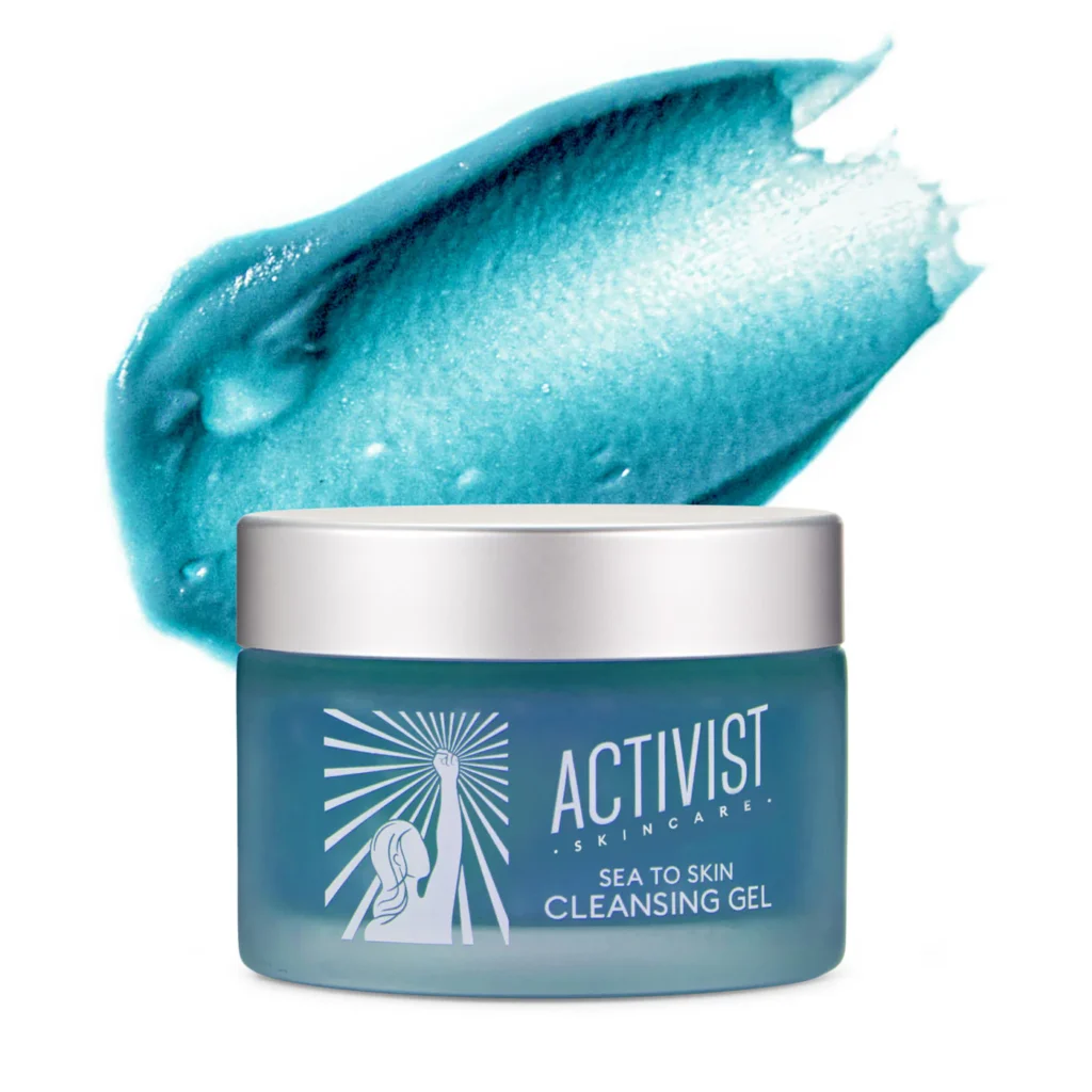 Activist Skincare Sea to Skin Cleansing Gel with bright blue gel texture on white background